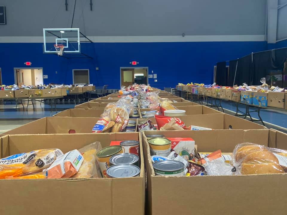 Boxes of food for those in need in the community.