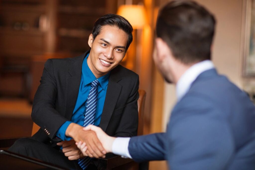 Confident interviewee.